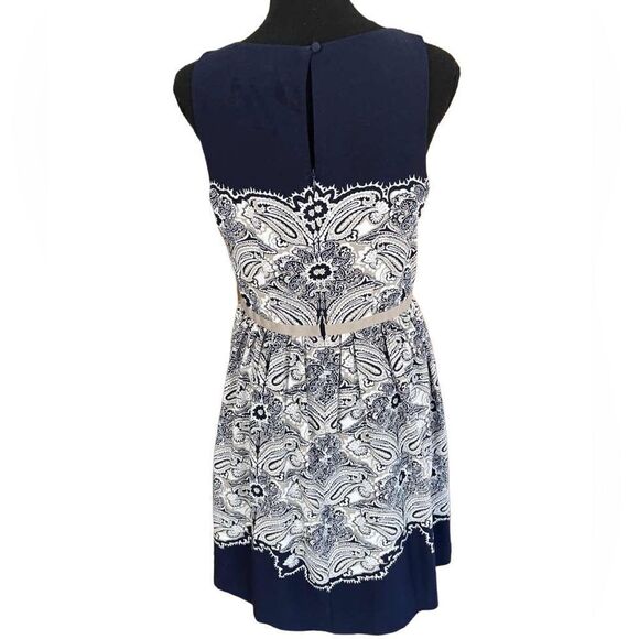 Ann Taylor Loft sleeveless lined paisley dress, navy/taupe/cream, size 4 - Picture 2 of 5